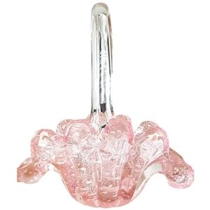 Vintage AVeM Sticker Murano Bullicante Art Glass Pink Basket